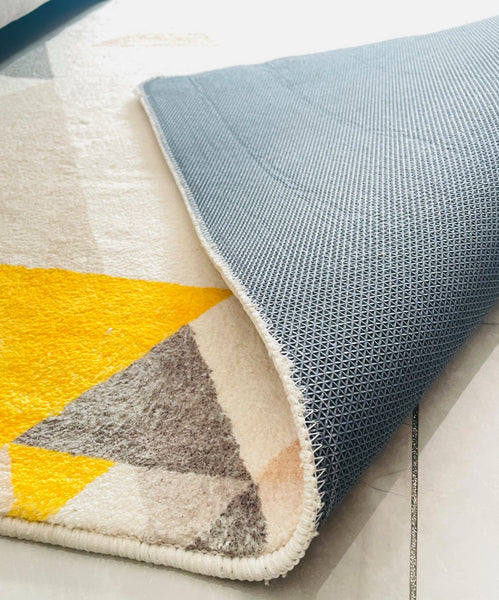 Bedroom Modern Rugs, Large Geometric Floor Carpets, Modern Living Room Area Rugs, Yellow Abstract Modern Rugs under Dining Room Table-Paintingforhome
