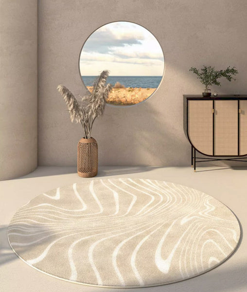 Geometric Modern Rugs in Living Room, Modern Round Rugs under Coffee Table, Circular Modern Rugs under Sofa, Abstract Contemporary Round Rugs-Paintingforhome
