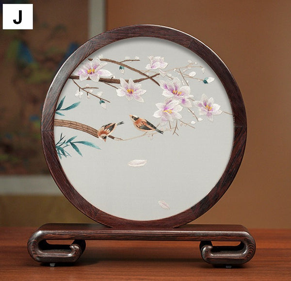 Silk Embroidered Ornament, Traditional Chinese Suzhou Flower and Birds Embroidery Ornaments, Exclusive Business Presents, Creative Birthday Gift, Premium Souvenir-Paintingforhome