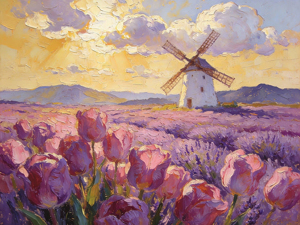 Purple Tulips of Provence, Heavy Texture Paintings, Original Oil Paintings, Small Landscape Paintings, Small Oil Paintings on Canvas, Small Canvas Paintings, Hand Painted Canvas Art-Paintingforhome