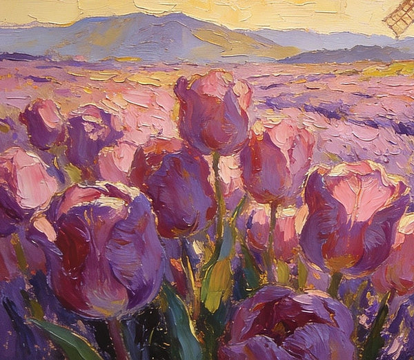 Purple Tulips of Provence, Heavy Texture Paintings, Original Oil Paintings, Small Landscape Paintings, Small Oil Paintings on Canvas, Small Canvas Paintings, Hand Painted Canvas Art-Paintingforhome