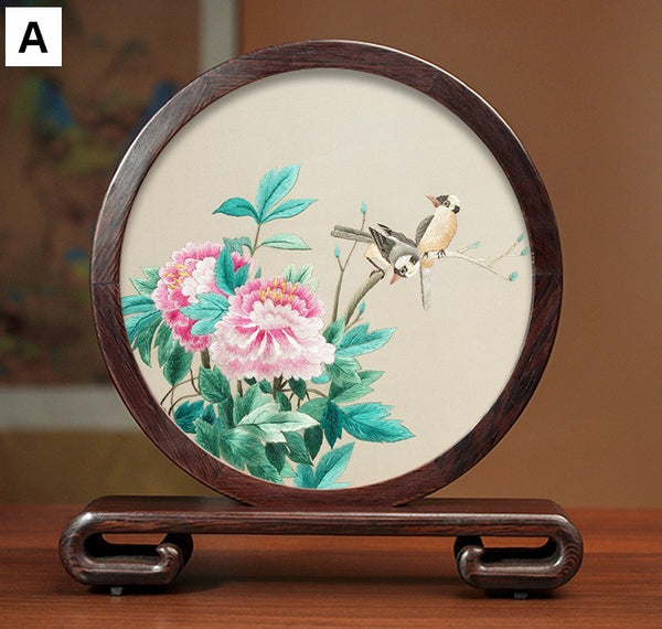 Traditional Chinese Suzhou Flower and Birds Silk Embroidery Ornaments, Exclusive Business Presents, Creative Birthday Gift, Premium Souvenir-Paintingforhome