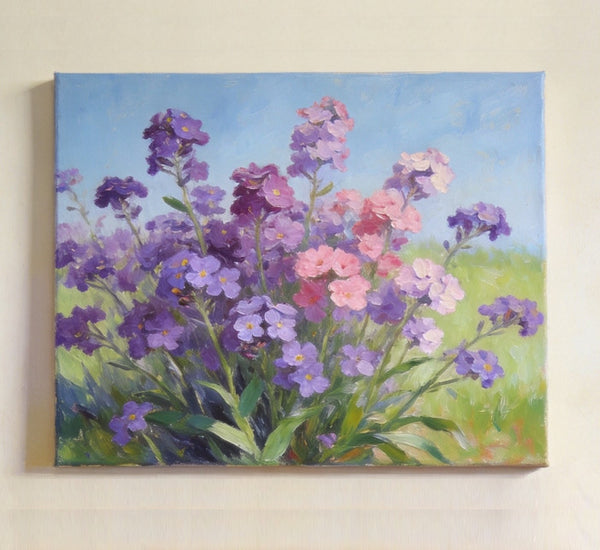 Original Small Canvas Artwork, Purple and Pink Forget-me-nots Blooming Wild, Buy Small Artwork Online, Still Life Painting, Original Flower Paintings, Hand Painted Canvas Art-Paintingforhome