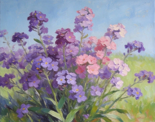 Original Small Canvas Artwork, Purple and Pink Forget-me-nots Blooming Wild, Buy Small Artwork Online, Still Life Painting, Original Flower Paintings, Hand Painted Canvas Art-Paintingforhome
