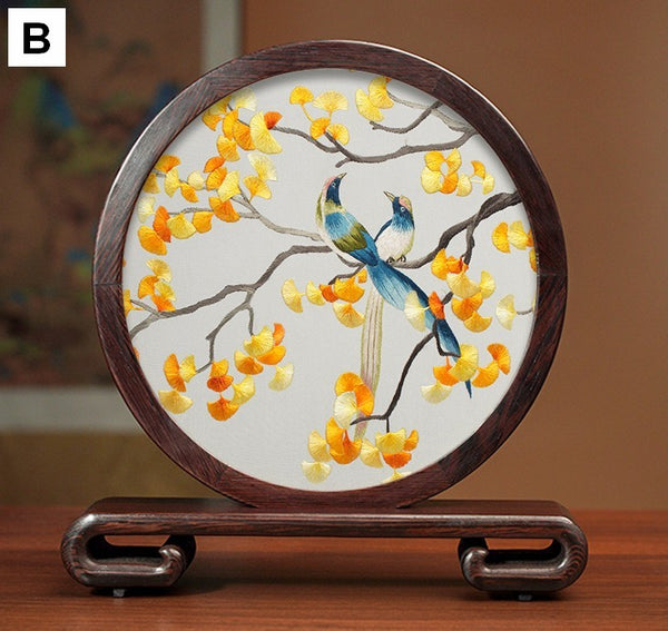 Traditional Chinese Suzhou Flower and Birds Silk Embroidery Ornaments, Exclusive Business Presents, Creative Birthday Gift, Premium Souvenir-Paintingforhome