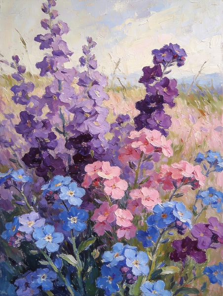 Hand Painted Canvas Art, Wild Purple Forget-me-nots in Bloom, Original Flower Paintings, Small Canvas Wall Art Paintings, Original Oil Paintings