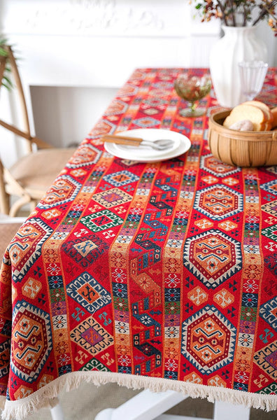 Bohemian Rectangular Tablecloth for Oval Table, Oriental Rectangular Table Covers for Coffee Table, Large Modern Linen Tablecloths-Paintingforhome