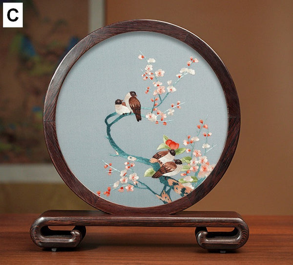 Traditional Chinese Suzhou Flower and Birds Silk Embroidery Ornaments, Exclusive Business Presents, Creative Birthday Gift, Premium Souvenir-Paintingforhome