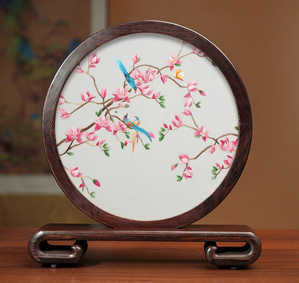 Traditional Chinese Suzhou Flower and Birds Silk Embroidery Ornaments, Exclusive Business Presents, Creative Birthday Gift, Premium Souvenir-Paintingforhome