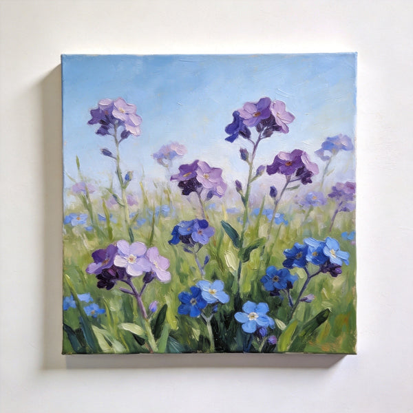 Original Small Canvas Artwork, Purple and Blue Forget-me-nots Blooming Wild, Buy Small Artwork Online, Still Life Painting, Original Flower Paintings, Hand Painted Canvas Art-Paintingforhome