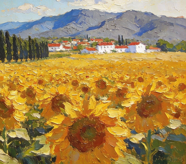 Small Wall Paintings, Sunflower Fields in Provence, Small Oil Paintings on Canvas, Hand Painted Canvas Art, Heavy Texture Oil Paintings, Original Artwork Small Paintings-Paintingforhome