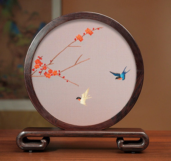 Embroidered Ornament, Traditional Chinese Suzhou Flower and Birds Silk Embroidery Ornaments, Exclusive Business Presents, Creative Birthday Gift, Premium Souvenir-Paintingforhome