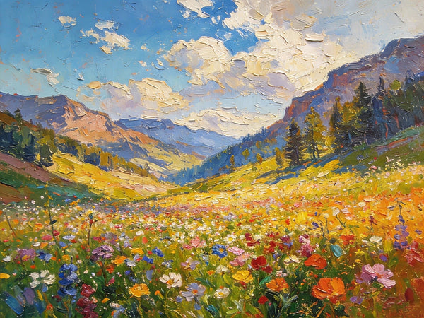 Valley in Full Spring Bloom, Hand Painted Canvas Art, Small Landscape Paintings, Original Oil Paintings, Small Paintings on Canvas, Small Paintings on Canvas-Paintingforhome