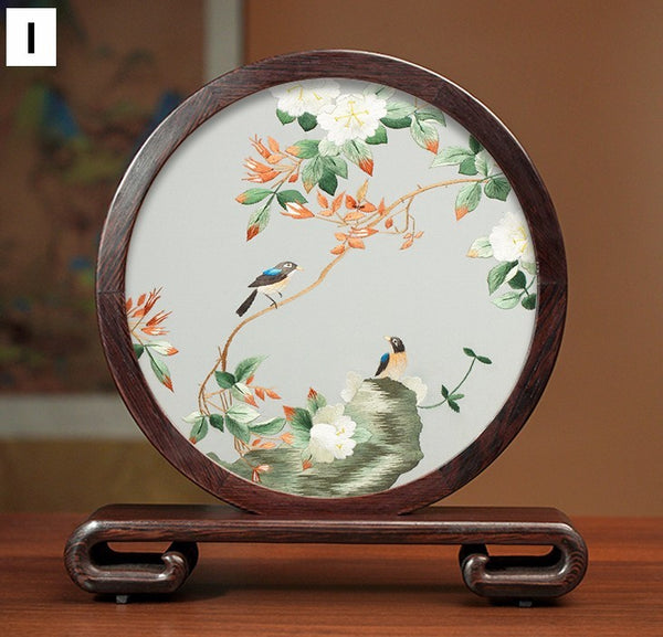 Traditional Chinese Suzhou Flower and Birds Silk Embroidery Ornaments, Exclusive Business Presents, Creative Birthday Gift, Premium Souvenir-Paintingforhome