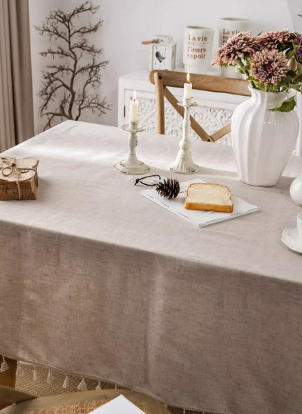 Simple Linen Rectangle Table Cover for Dining Room Table, Large Brown Tablecloth for Home Decoration, Modern Table Cloth, Square Tablecloth for Round Table-Paintingforhome