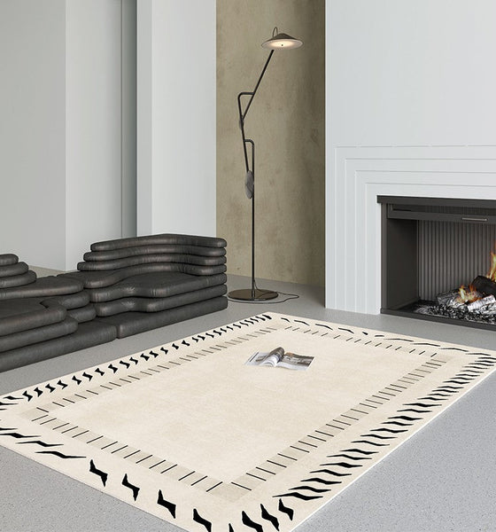 Cream Color Modern Carpets for Living Room, Thick Contemporary Rugs for Bedroom, Modern Rugs for Dining Room, Mid Century Modern Rugs Next to Bed-Paintingforhome