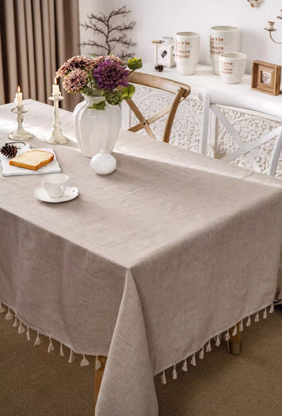 Simple Linen Rectangle Table Cover for Dining Room Table, Large Brown Tablecloth for Home Decoration, Modern Table Cloth, Square Tablecloth for Round Table-Paintingforhome