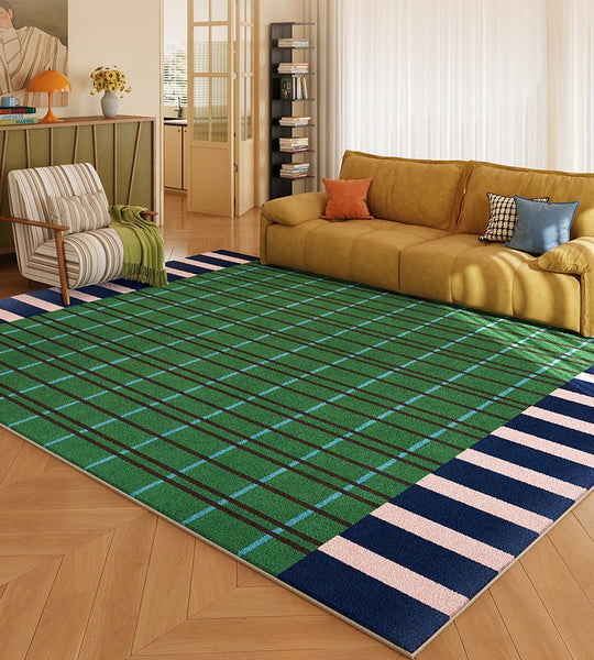 Modern Rugs for Living Room, Geometric Area Rugs, Green Mid Century Contemporary Rugs, Colorful Area Rugs for Bedroom-Paintingforhome