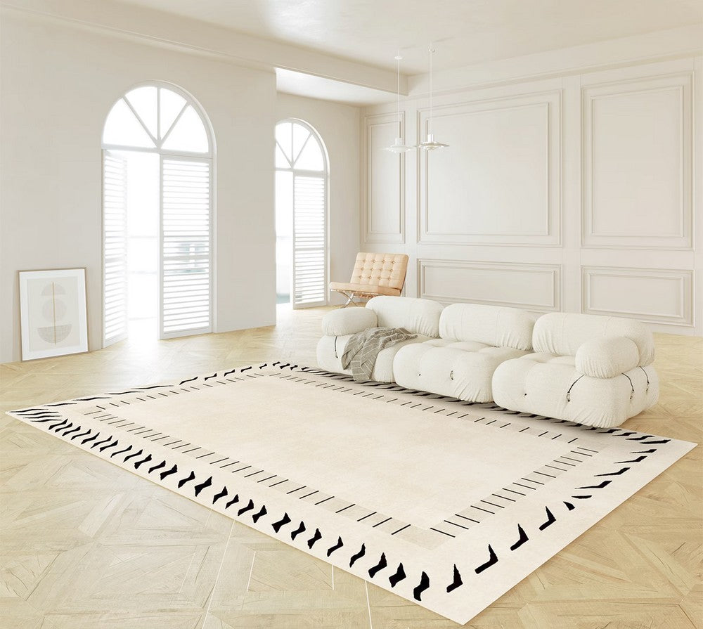 Cream Color Modern Carpets for Living Room, Thick Contemporary Rugs for Bedroom, Modern Rugs for Dining Room, Mid Century Modern Rugs Next to Bed-Paintingforhome
