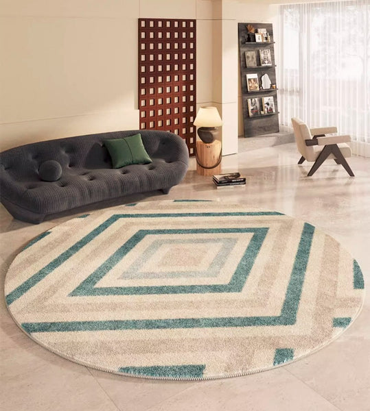 Simple Abstract Contemporary Round Rugs, Modern Area Rugs under Coffee Table, Geometric Modern Rugs for Bedroom, Thick Round Rugs for Dining Room-Paintingforhome