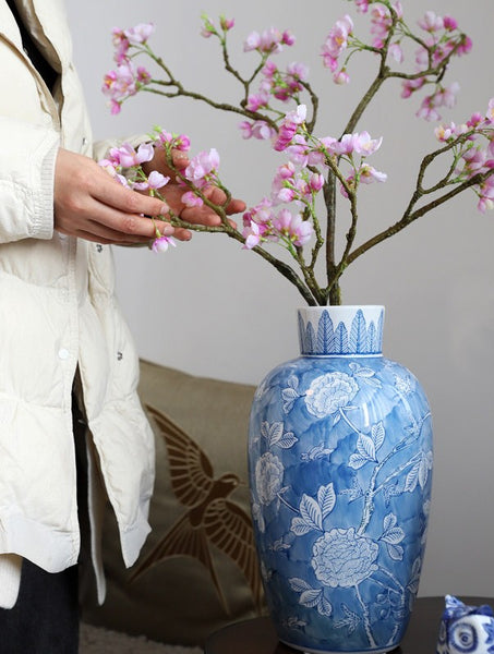 Large Flower Vases on Dining Table, Blue Porcelain Flower Vases, Centerpiece Ceramic Bouquet Vases, Handmade Modern Flower Vase-Paintingforhome