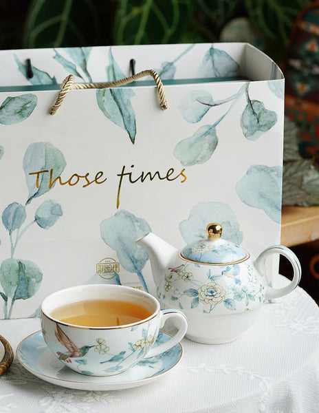 Stackable Teapot and Cup Set, Ceramic Tea Pot with Integrated Cup, Porcelain Teapot with Matching Cup and Saucer in Gift Box, Mother-and-Baby Teapot with Matching Saucer-Paintingforhome