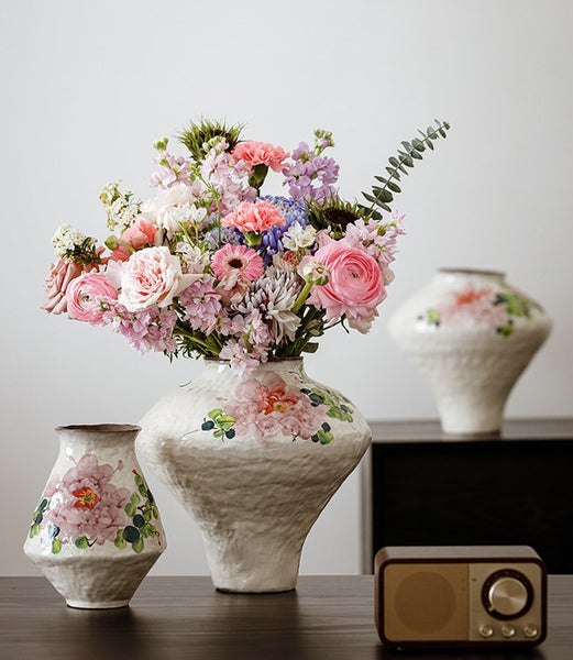 Modern Porcelain Flower Vases, Flower Vases on Table, Handmade Water Holding Flower Vases, Centerpiece on Dining Table, Ceramic Bouquet Vases-Paintingforhome