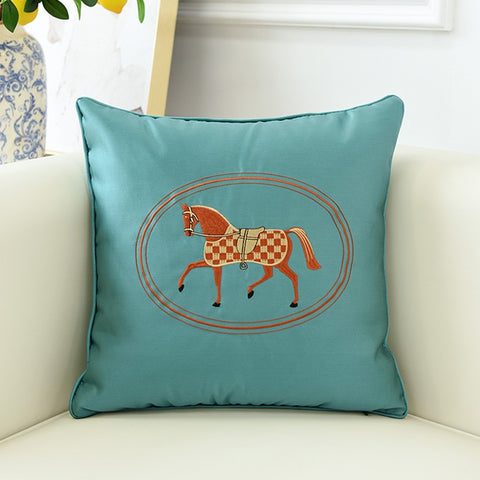 Modern Sofa Decorative Pillows, Embroider Horse Pillow Covers, Modern Decorative Throw Pillows, Horse Decorative Throw Pillows for Couch-Paintingforhome