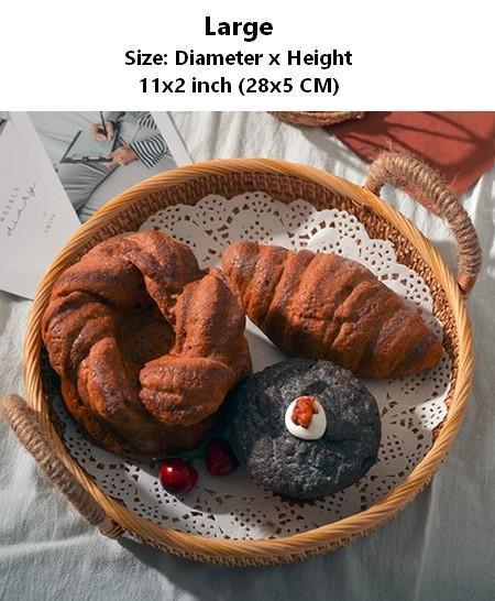 Rattan Storage Basket with Handle, Small Storage Baskets, Round Straoge Basket, Woven Storage Baskets for Kitchen-Paintingforhome