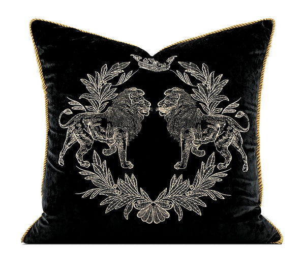 Modern Pillows for Couch, Embroidery Lion Decorative Pillow Covers, Decorative Throw Pillows for Living Room, Large Modern Sofa Pillows-Paintingforhome