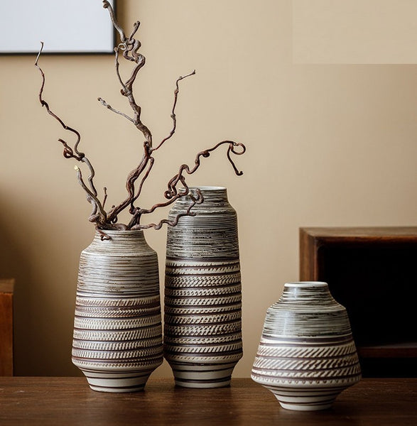 Modern Bouquet Flower Vases, Centerpiece on Dining Table, Handmade Pottery Flower Vases Urn, Water Holding Flower Vases, Large Flower Vase on Table-Paintingforhome