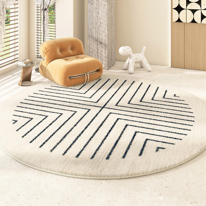 Geometric Modern Rug Ideas for Living Room, Thick Round Rugs for Dining Room, Abstract Contemporary Round Rugs for Bedroom-Paintingforhome