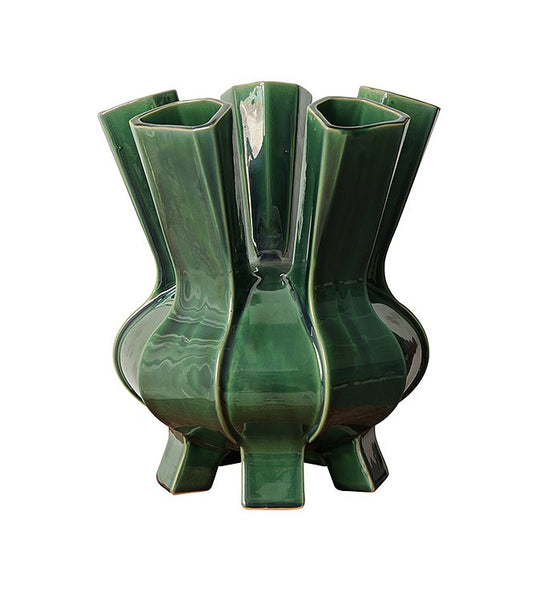 Unique Handmade Modern Flower Vase, Centerpiece Ceramic Bouquet Vases, Contemporary Vases on Dining Table, Green Porcelain Vases for Modern Home Decor-Paintingforhome