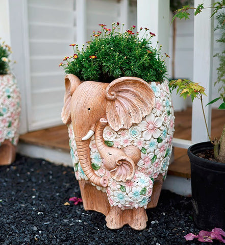 Beautiful Elephant Flowerpot, Modern Garden Flower Pot, Unique Animal Statue for Garden Ornaments, Resin Statue for Garden, Villa Outdoor Decor Gardening Ideas-Paintingforhome