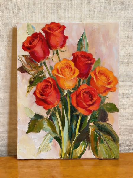 Hand Painted Canvas Art, Original Flower Paintings, A Bunch of Red Rose Flowers, Original Oil Paintings, Small Canvas Artwork-Paintingforhome