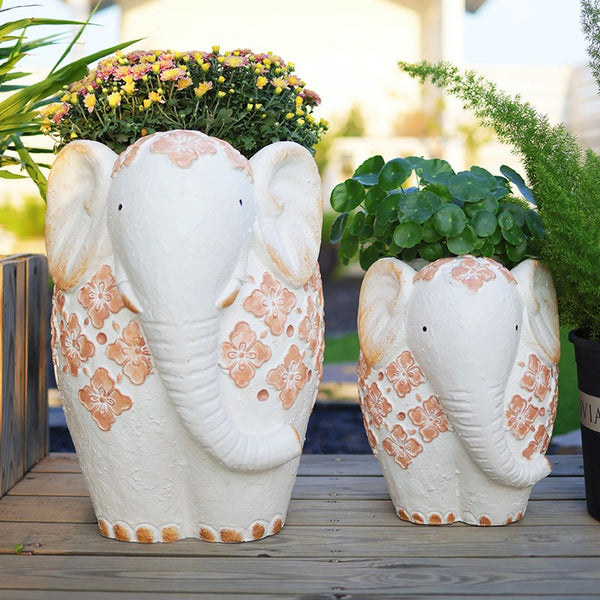 Animal Statue for Garden Ornaments, Oversized Modern Garden Flower Pot, Extra Large Elephant Garden Flowerpots, Resin Statue for Garden, Villa Outdoor Garden Flower Pots-Paintingforhome