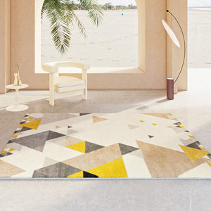 Bedroom Modern Rugs, Large Geometric Floor Carpets, Modern Living Room Area Rugs, Yellow Abstract Modern Rugs under Dining Room Table-Paintingforhome