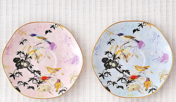 Unique Bird Flower Tea Cup and Saucer in Gift Box as Birthday Gift, Elegant Ceramic Coffee Cups, Afternoon British Tea Cups, Royal Porcelain Tea Cup Set-Paintingforhome