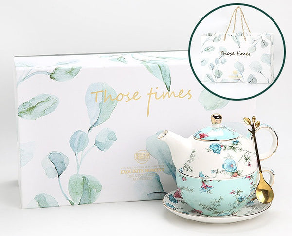 Porcelain Teapot with Matching Cup and Saucer in Gift Box, Stackable Teapot and Cup Set, Ceramic Tea Pot with Integrated Cup, Mother and Baby Teapot with Matching Saucer-Paintingforhome