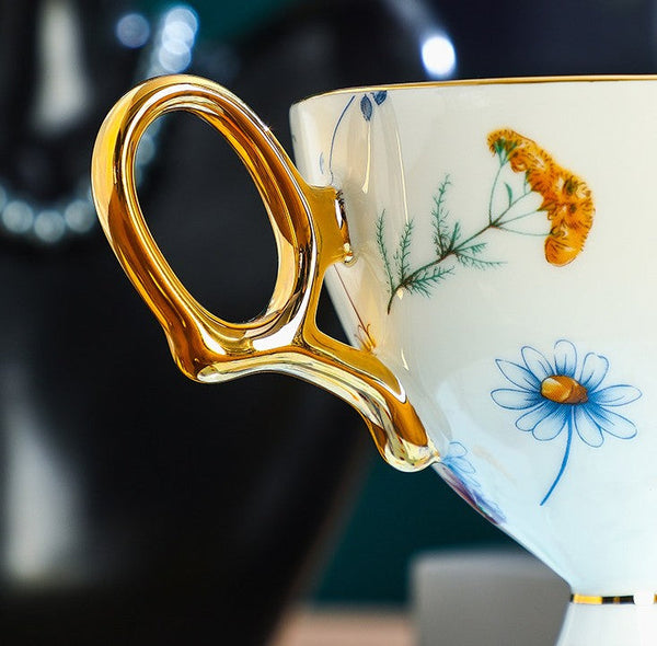 Elegant British Ceramic Coffee Cup with Saucer, 6.8 oz Tea Cup and Saucer Set in Gift Box, Floral Porcelain Tea Cup and Saucer Set, Flower Ceramic Tea Cup and Saucer-Paintingforhome