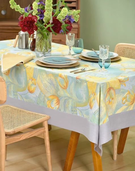 Country Farmhouse Tablecloth, Extra Large Rectangle Tablecloth for Dining Room Table, Tulip Flowers Rustic Table Covers for Kitchen, Square Tablecloth for Round Table-Paintingforhome