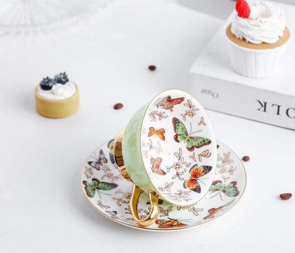 Creative Butterfly Ceramic Coffee Cups, Unique Butterfly Coffee Cup and Saucer, Beautiful British Tea Cups, Creative Porcelain Tea Cup Set-Paintingforhome
