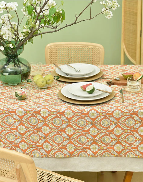 Modern Square Tablecloth, Bohemia Oriental Bilayer Tablecloths, Country Farmhouse Tablecloth for Round Table, Large Rectangle Table Covers for Dining Room Table, Rustic Table Cloths for Kitchen-Paintingforhome