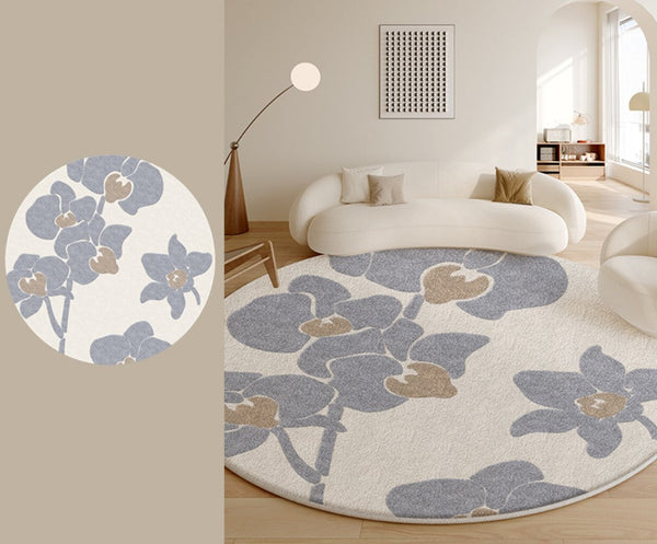 Bedroom Abstract Modern Area Rugs, Contemporary Modern Rugs, Geometric Round Rugs for Dining Room, Flower Pattern Circular Modern Rugs under Chairs-Paintingforhome