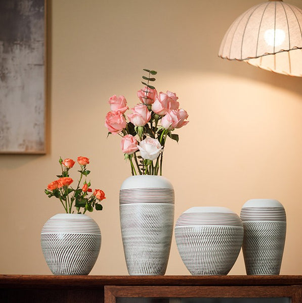 Centerpiece on Dining Table, Large Flower Vase on Table, Pottery Flower Vases Urn, Modern Bouquet Flower Vases, Handmade Water Holding Flower Vases-Paintingforhome