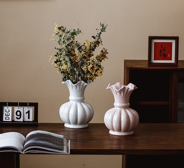 Handmade Water Holding Flower Vase, Ceramic Bud Vases, Small Flower Vases on Table, Rustic Porcelain Flower Vases-Paintingforhome