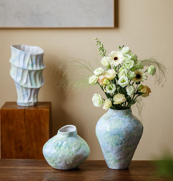 Modern Porcelain Flower Vases, Handmade Water Holding Flower Vases, Centerpiece on Dining Table, Ceramic Bouquet Vases, Flower Vases on Table-Paintingforhome