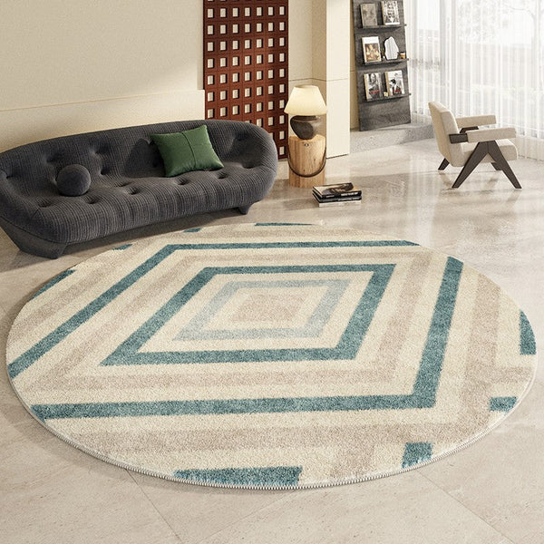 Simple Abstract Contemporary Round Rugs, Modern Area Rugs under Coffee Table, Geometric Modern Rugs for Bedroom, Thick Round Rugs for Dining Room-Paintingforhome