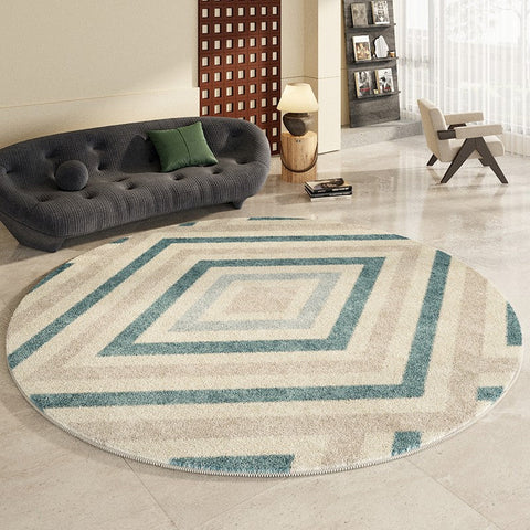 Simple Abstract Contemporary Round Rugs, Modern Area Rugs under Coffee Table, Geometric Modern Rugs for Bedroom, Thick Round Rugs for Dining Room-Paintingforhome