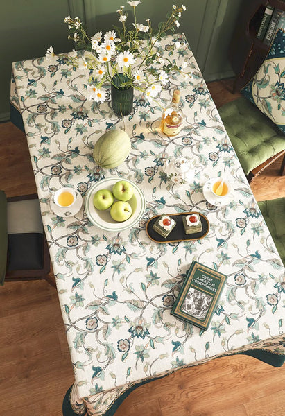 Flower Pattern Farmhouse Table Cloth, Outdoor Picnic Tablecloth, Large Modern Rectangle Tablecloth Ideas for Dining Table, Rustic Square Tablecloth for Coffee Table-Paintingforhome